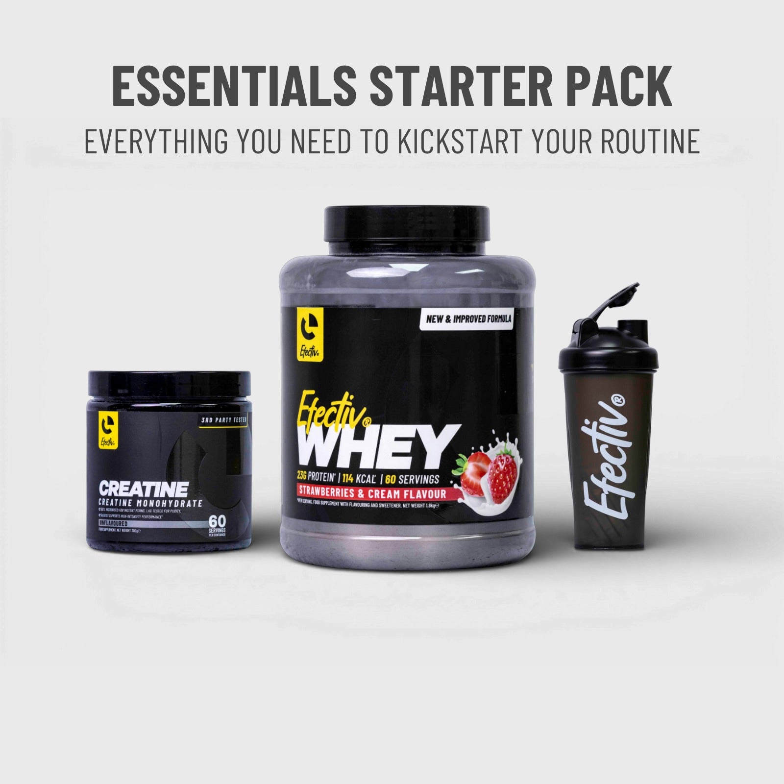 EFECTIV® Essentials Starter Pack | Whey Protein | Creatine | Shaker Bottle