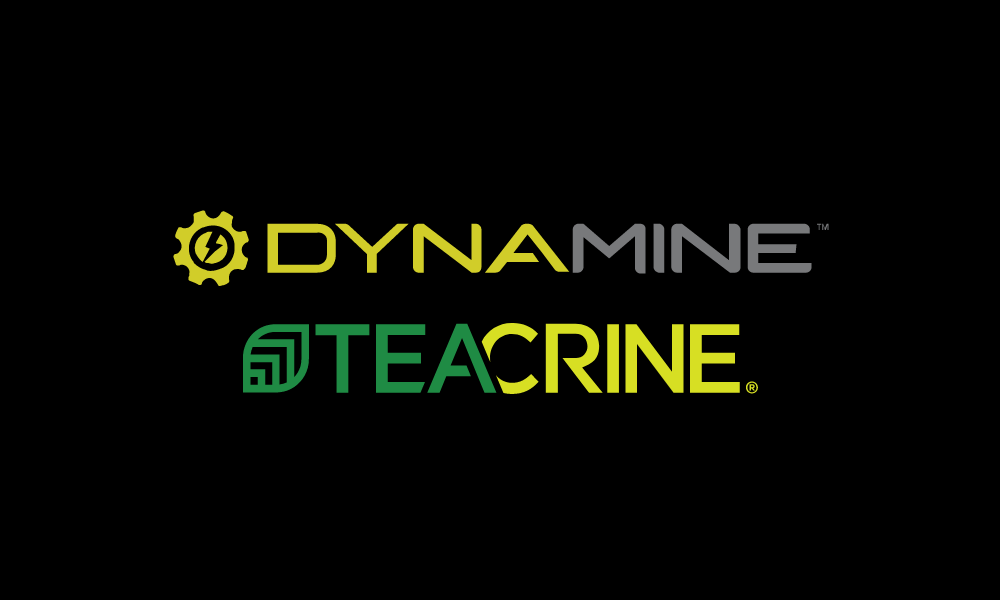 Dynamine and TeaCrine logos stacked on a black background