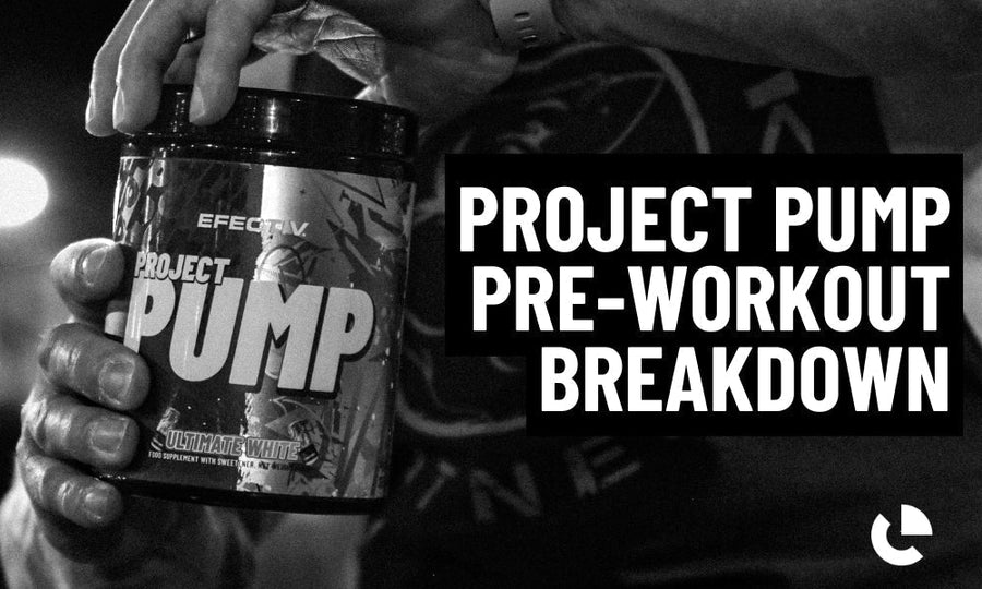 Black and white shot of a hand holding a tub of Efectiv Project Pump