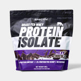 Package of Efectiv Grass Fed Whey Protein Isolate in Milky Chocolate flavor on a white background

